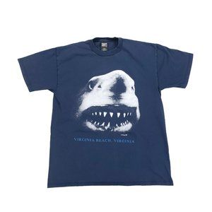 Vintage 90s Virginia Beach Shark Attack T-Shirt USA Made Mens Size Large Blue